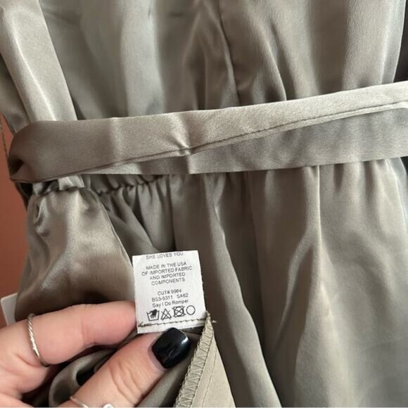 Show Me Your Mumu Say I Do Romper Moss Green Luxe Satin Sage Bridal Party NWT L - Picture 5 of 8